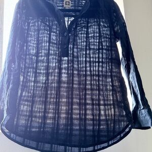Anne Klein Navy Sheer Button Henley Blouse